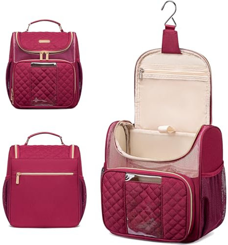 Otevan Trousse de toilette pour femme, Rouge bordeaux/blanc, Loisirs