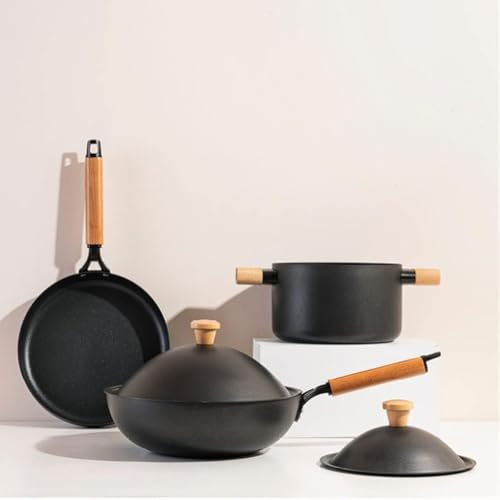 Gusseisen-Herd, altmodisch beschichteter Wok-Gasherd mit rundem Boden, antihaftbeschichtetes und rauchfreies Kochgeschirr-Set, Induktionsherd, Töpfertopf-Set, Küchenutensilien, Küchenutensilien-Set