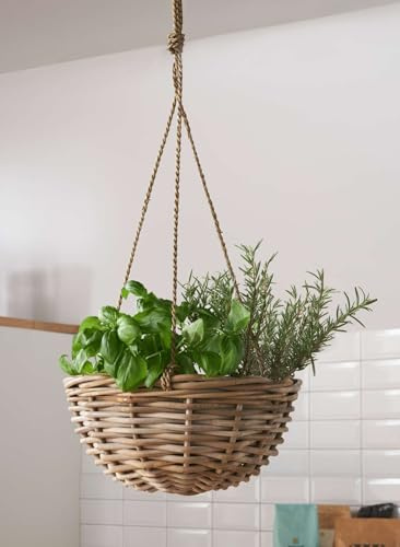 Dekoleidenschaft Pflanzampel Koboo Grey aus Rattan, grau, handgefertigt, Blumenampel, Hängeampel