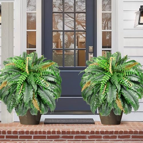 FAJUNZH Planta artificial de helecho Boston, 45 pulgadas, 88 hojas, resistente a los rayos UV, decoración grande para interiores y exteriores, paquete de 2