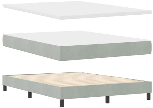 vidaXL Boxspringbett mit Matratze in Hellgrau, 140x190 cm, Samt