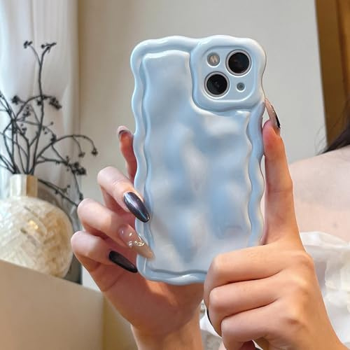 FABSPARK Case for iPhone 14 Pro Max,Cute 3D Solid Color Meteorite Bubble Water Ripple Curly Wavy Frame Case,Soft TPU Shockproof for iPhone 14 Pro Max 6.7 Inch,Sky Blue