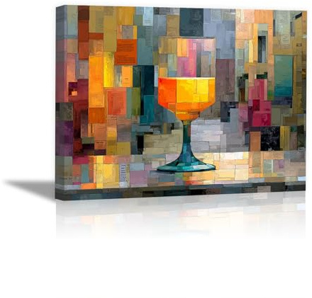 AMXBZC Abstrait Tableau Peinture murale colorée en verre de vin Chambre Salon, Salle De Bain Cuisine Bureau Salle À Manger Bar Decoration Murale(Jaune 79)-80x120cm Encadrée