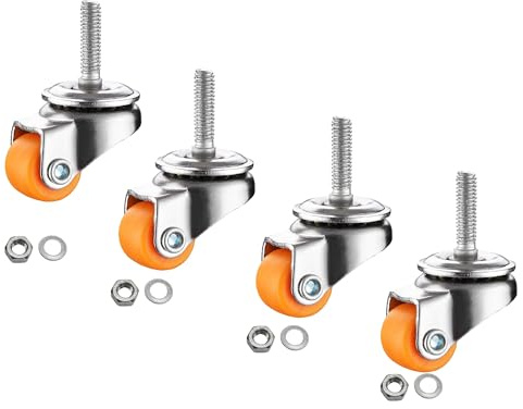 MyyYiTar Ruedas de vástago M4 de 0.5 pulgadas M4 x 15, rueda roscada con pernos roscados, tornillos giratorios de goma silenciosa TPR en ruedas pequeñas, color naranja