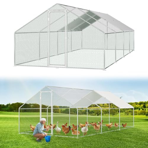 Jaxguom Hühnerstall Freilaufgehege 3x8x2m Verzinkter Stahl Kleintierstall Hühnerauslauf Dach Geflügelstall mit Sonnenschutzdach und Tür für Haustierkäfig Hühnerkäfig Vogelkäfig Kleintiere Pflanzen