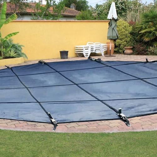 RENLXFI Abdeckplane Pool Runde Winter Poolabdeckung In Sondergröße, Sicherheitsabdeckung Für Schwimmbäder Massivem Netzgewebe, Faltbare Poolplanen, Laubnetzabdeckungen(Blue,Dia 5m/16.4ft)