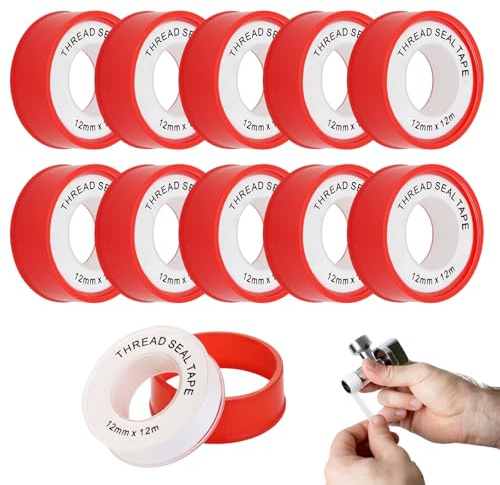 TAGMEIU 10 Pack Plumbers Tape Spool for Leak-Free Sealing | 12mm x 12m Teflon Thread Seal Tape for Pipes, Shower Heads & Plumbing Joints, Professional Grade Plumbing Tape