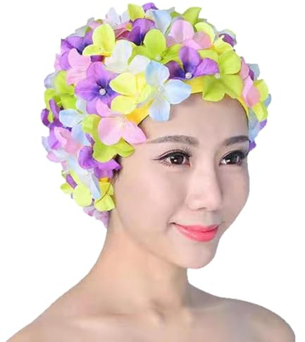 Gorro De Natación con Flores | Gorro De Natación con Pétalos Florales | Baño Estilo Retro | para Parques Acuáticos Piscina | para Cabello Largo/Corto | 6 Colores