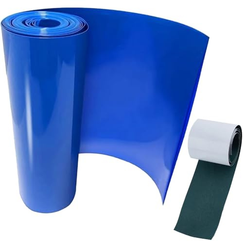 HAAMNING7 5,9 Zoll (150 mm) flache PVC-Schrumpfschlauchrolle für 18650 21700 Lithium-Batterien, DIY-Batteriepack, blaue Schrumpfschlauchrolle, mit elektrisch isolierendem Klebepapier (9,8 ft/3 m)