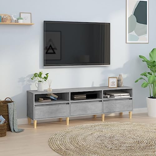 YNGBHFNOP Meuble TV Design Moderne Gris Béton 150 cm, Étagère Télévision avec Portes et Tiroirs en Bois d'Ingénierie Durable, Rangement Salon pour Console de Jeu, Décodeur, Livres et Décoration