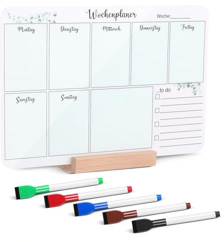 Tenare To Do Liste Abwischbar Wochenplaner Acryl Tafel mit Holzhalter, Grün | Essensplaner Menüplaner Stundenplaner mit Wochentagen Weekly Planner Board für Schule Büro Familien