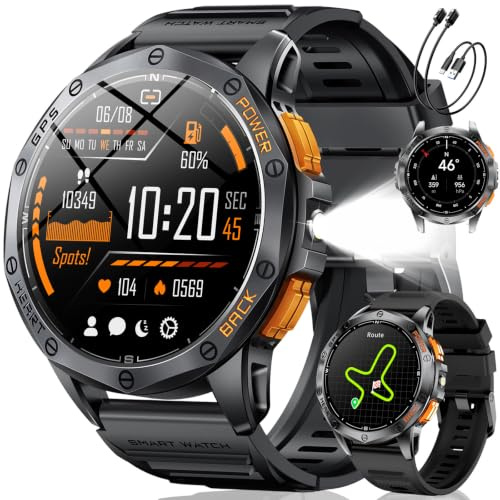 LIGE Smartwatch Uomo GPS, Barometro/Altimetro/Bussola, AMOLED 1,43 Smart Watch Militare con Torcia LED, Chiamate Bluetooth, 170+ Modalità Sport, 5ATM, Monitoraggio Salute per Android iOS,DM1-I
