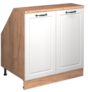 Vicco Küchenschrank für Dachschrägen R-Line, Weiß Landhaus, 80 cm mit 2 Türen, Schrankkorpus 60 cm Tiefe, zur freien Kombination innerhalb modularer Küchensysteme