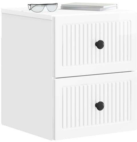 vidaXL Wandmontierter Nachttisch 2 pcs Hochglanz Weiß Holzwerkstoff, Retro Wohnzimmer Stauraum, rechteckige Wandmöbel, platzsparende Schränke, Coole Deko-Organizer