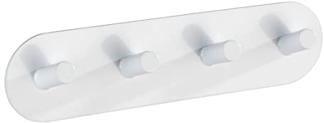 WENKO Hakenleiste Mod. Piceno Quadro aus rostfreiem Edelstahl mit Vier praktischen Haken ideal für Haushalt Küche und Bad Maße 19,8 x 5 x 2 cm Farbe Weiß