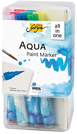 KREUL 18195 - Solo Goya Aqua Paint Marker Powerpack XXL, Set mit 17 Farben und einem Blender, Künstlerstifte mit elastischer Pinselspitze, wasserlösliche Farbe