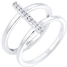 Elli Ring Damen Doppelring Geo mit Kristalle in 925 Sterling Silber