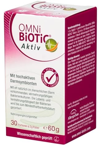 OMNi BiOTiC Aktiv | 30 Portionen (60g) | 11 Bakterienstämme | 10 Mrd. Keime pro Tagesdosis | Pulver | Vegan | Zur täglichen Anwendung | Mit Bakterien für die Darmflora
