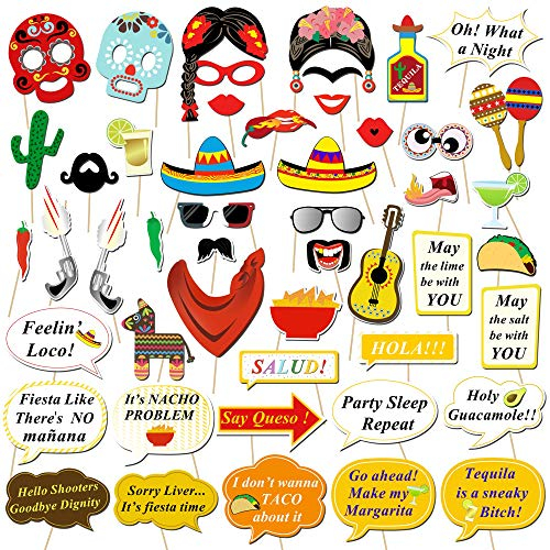 HOWAF 56 Stück Mexiko Fiesta Photo Booth Props Geburtstag Foto Requisiten Fotobox Accessoires Hüte Brillen Masken für Cinco de Mayo Fiesta mexikanisch Party deko
