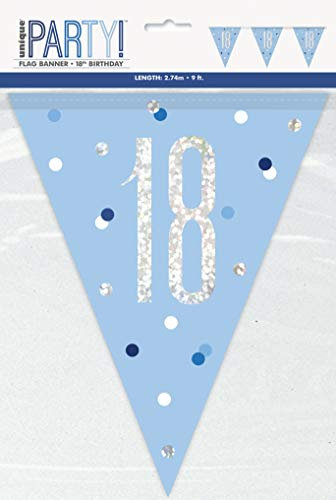 Unique 83437 Blue Dots Prismatic Birthday Plastic Pennant Banner, 9 Ft 1 Pc, Age 18