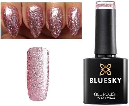 Bluesky Nail Gel Polish PINK GLITTER PLATINUM 23, LIGHT PINK/LILAC HOLOGRAPHIC Glitter UV LED Soak Off 10ml