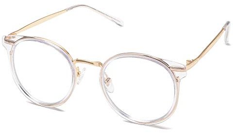 SOJOS Retro Rund Blaulichtfilter Brille Damen TR90 Computer-Brille ohne Sehstärke SJ5055 mit Transparent Rahmen/Anti-Blaulicht Linse
