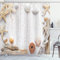 ABAKUHAUS maritim Duschvorhang, Ozean-Muscheln Seesterne, Stoffliches Gewebe Badezimmerdekorationsset mit Haken, 175 x 200 cm, Off White und Mandel