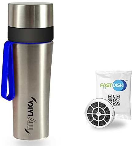 Laica myLAICA Borraccia Filtrante Acqua - 1 Filtro, 0,55L, Acciaio, Blu | Filtrazione istantanea FAST DISK, riduce cloro, preserva minerali, chiusura ermetica, acciaio inossidabile, Made in Italy