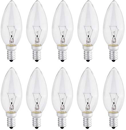 10 Pack Light Bulbs 40W SES Small Screw,E14 Candle Bulbs Dimmable, 230V