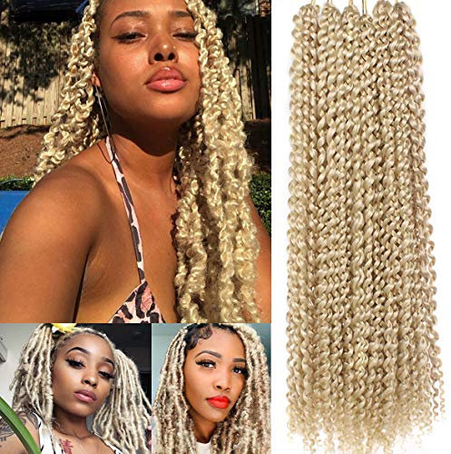 Leeven 24 Inch 7 Packs Passion Twist Crochet Hair Water Wave Crochet Braids Hair Extensions for Braiding 18 Strands/Pack Blonde Passion Twist for Crochet Distressed Faux Locs Bohemian Braids 613#