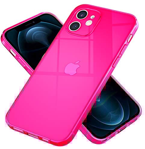 NALIA Klare Neon Handyhülle kompatibel mit iPhone 12 Mini Hülle, Transparente Bunte Silikon Schutzhülle Durchsichtig Flexibel Dünn, Soft Case Phone Cover Handy-Tasche Bumper Backcover, Farbe:Pink