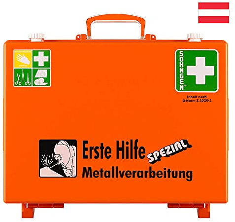 Söhngen Erste-Hilfe-Koffer Metallverarbeitung, Wandh., orange, ÖNORM Z 1020 Typ 1, Art.-Nr. 0390208 | Verbandskasten | Notfallkoffer | Erste Hilfe Kasten