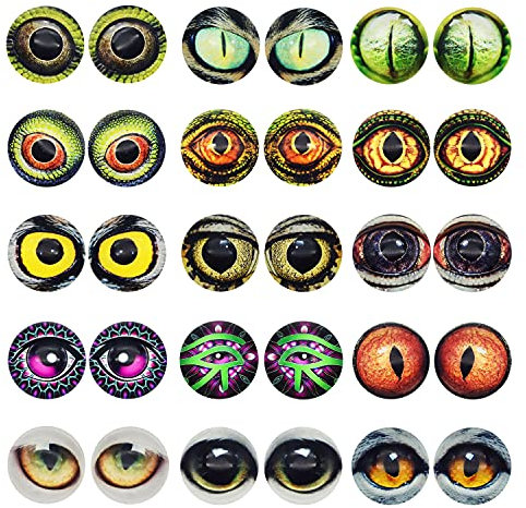 180PCS 9Sizes Mixed Owl Snake Lizard Animal Eyes Glass Cabochon for Clay Doll Making Sculptures Props Craft Jewelry DIY Findings 6mm-30mm