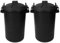 M1SS Set of 2- Outdoor Waterproof Food Bin With Clip Locking Lid black, waste bin, dustbin, council bin (80L Black with plastic handles) (Black)