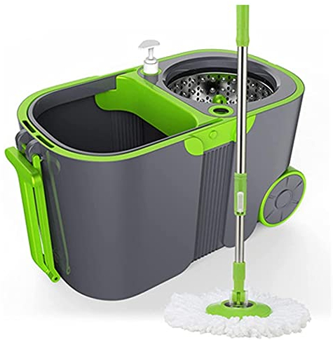 BKWJ Fregona y Cubo de Giro de Acero Inoxidable, trapeador y Cubo con Conjunto de escurridores, trapeadores giratorios para Limpieza de Piso, Microfibra rotando el trapeador