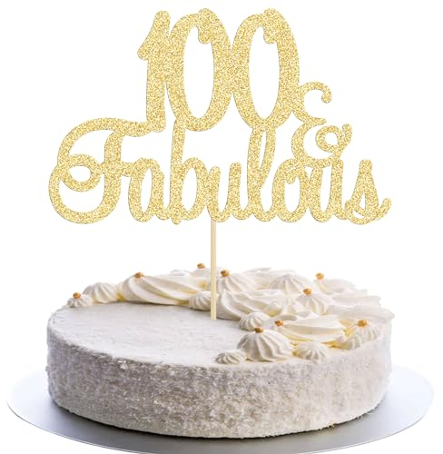 Gyufise 3Pcs 100 & Fabulous Cake Toppers Gold 100 Birthday Anniversary Cake Toppers for 100 Birthday Anniversary Party Decorations Happy 100th Birthday Cake Decorations Supplies