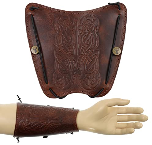 Jackalope Dragun - Shield - Armschutz, aus weichem Leder mit Ornament, Ausrüstung beim Bogenschießen (Chestnut)