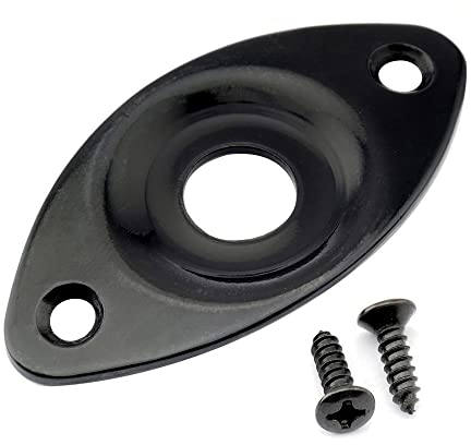 Musiclily Pro Steel Curved Dented Oval Jack Plate for Electric Guitar and Bass, Black