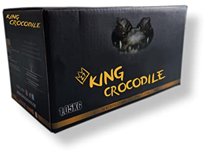 King Crocodile Kokosnuss Kohle mit Langer Brenndauer I 27x27mm Nachhaltige Naturkohle I wenig Asche I geringer Rauchentwicklung I Grillkohle I Kohle Würfel in Premium Qualität (Consumer, 6kg)