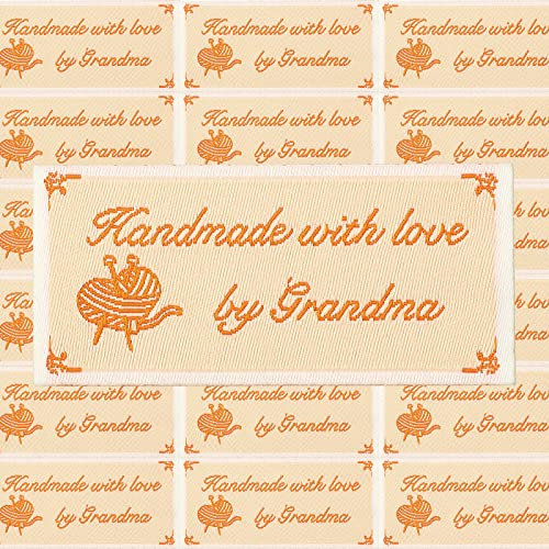 20 Packs Personalized Grandma Tags Handmade with Love by Grandma Sewing Labels for Handmade Items Iron on Tags for Crochet Fabric Clothing Quilting