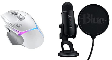 Logitech G502 X PLUS LIGHTSPEED Souris Gaming RVB Sans Fil + Logitech Blue Yeti Kit de Streaming de Jeu avec Micro Yeti de Jeu USB - Blanc