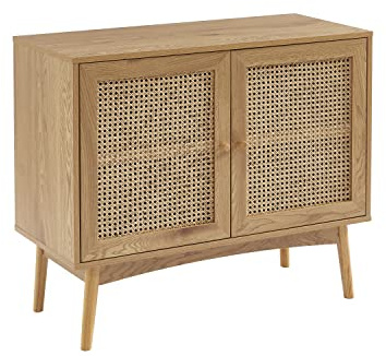 BAÏTA Buffet INES Effet chêne et cannage rotin l90cm