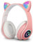 Sendowtek Wireless Headphones for Kids Adults, Over Ear Cute Cat Ear Earphone with Flashing Lights Built-in Mic Bluetooth Headphones for Kids Girls Boys(Pink)