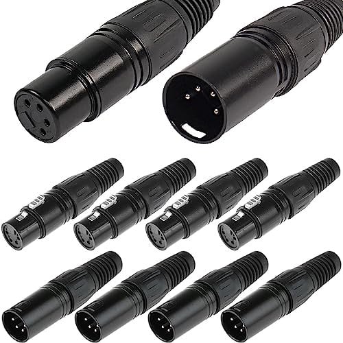 Xiatiaosann 4 Pin XLR Plugs Connectors - Male & Female, Audio Mic Microphone Connector for Speaker, Microphone, Camera, Amplifier (8 Pack)