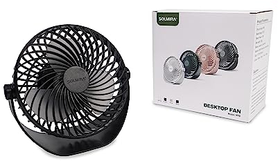 SOLMIRA Ventilateur de Bureau Noir avec Batterie Rechargeable USB Type C Portable, Sans Fil, Certifié CE et RoHS