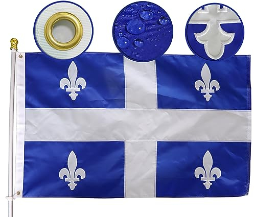 Hochwertige, doppelseitige Kanada-Quebec-Flagge, 90 x 150 cm, langlebiges, strapazierfähiges Nylon 210D, vierfach genähte Fliegenenden, kanadische Provinz, QC-Flaggen, 90 x 150 cm, Hausdekoration,