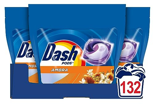 Dash Pods Detersivo Lavatrice In Capsule, 132 Lavaggi (3x44), Ambra, Rimuove Le Macchie, Dona Freschezza, Efficace Anche A Freddo E In Cicli Brevi