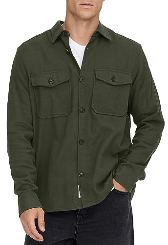 ONLY & SONS Herren ONSMILO LS SOLID Overshirt NOOS Flanellhemd, Forest Night, S