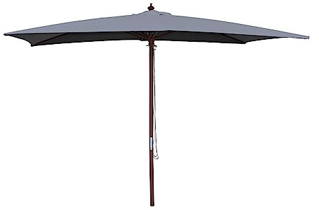 CONCEPT USINE | Parasol Droit en Bois Rectangulaire 3 x 2m | PISE Gris | Mât en Bois très Tendance | Grande Toile Grise en Polyester 180g/m2 | Idéal pour Jardin, Terrasse, Piscine ou Balcon