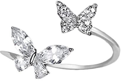 Verstellbarer Doppel-Schmetterlingsring aus 925er-Sterlingsilber für Damen und Mädchen, Schmuck, Schmetterlingsringe silberne verstellbare Geschenk, für Frauen